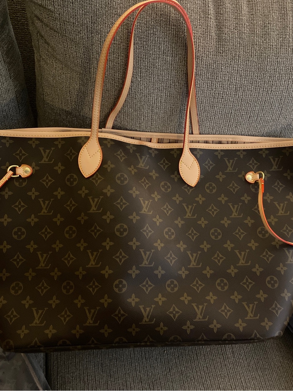 Large Monogram Canvas Tote in Brown/Beige in